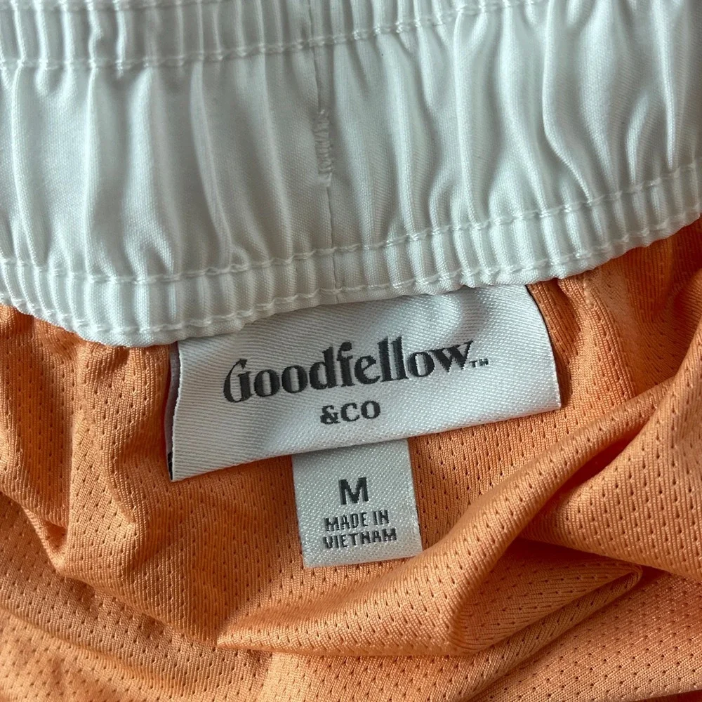 Goodfellow & Co Mens Orange White Striped Swim Trunks Mesh Lining Board Shorts M